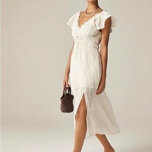 J. Crew White Midi Dress with Ruffle Details
